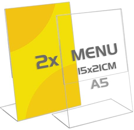 TAPKUA Tischaufsteller A5, 2er Pack Transparenter Acryl Tischständer L-Form Aufsteller für Büro, Restaurant, Geschäft, Hotel, Theke (2 Stück - A5)