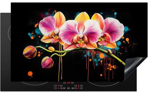 KitchenYeah© Herdabdeckplatte Einteilig Herdabdeckung Abdeckplatte für | 90x52 cm - Ceranfeld Abdeckung Induktionskochfeld Aufrollbare Matte Orchidee - Graffiti - Farbenfroh - Blumen - Abstrakt