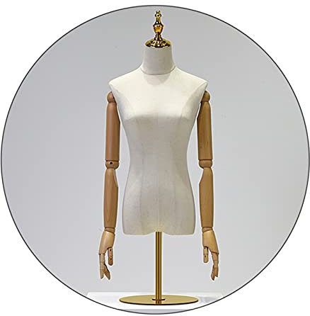JDSHFEN Weiblicher Schaufensterpuppen-Torso-Körper 75–110 cm höhenverstellbar Tischpuppen Dummy-Modell mit Holzarmen für Bekleidungsgeschäft Display 2 Größen,Gold-S