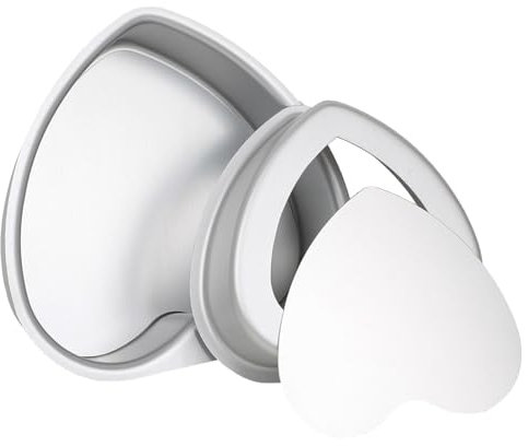Auddemg Stampo Torta Cuore, Tortiera Forma di Cuore in alluminio anodizzato, Fondo staccabile, Set da 2 (20/25 cm), Argento