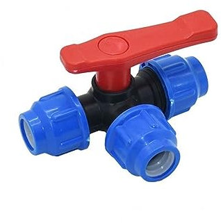 ENGFGH 3/4 1 2 Dreiwege-Kugelhahn aus Kunststoff, T-Typ PE-Wasserrohr-Kompressionsverschraubung Anschlussventil, Rohr-Schnellanschluss 25/32/40/50/63 mm Wasserdurchflussschalter(63mm)