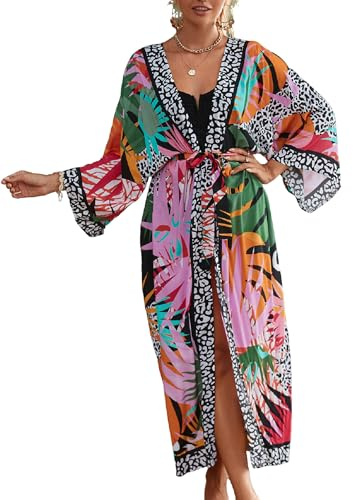Jarseila kaftan dam strandklänningar lång kofta boho kimono cardigan strand sommar bikini täcka maxiklänning casual, färg, one size