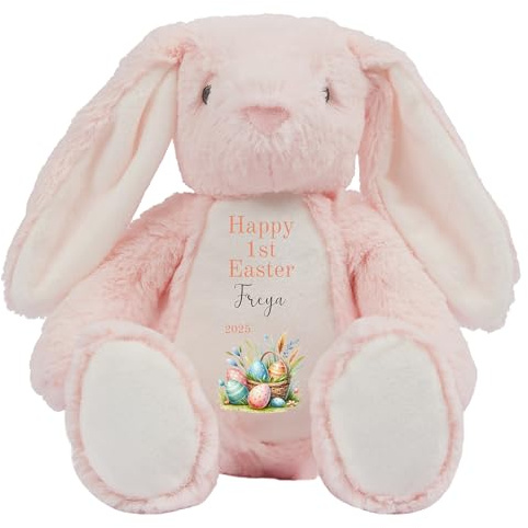Personalised Easter Bunny with Name - Happy Easter Egg Basket 2025 Orange - Soft Toy for Baby, Toddler, Child, Kids, Babies Spring Time - Orange Letter Pin Bunny