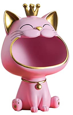 Schlüsselschale Lachende Katze Figuren Statue,Großer Mund Katze Aufbewahrungsbox,Maneki Neko Fortune Cat Skulptur,Glückliche Katzen Lagerung Box,Kätzchen Schlüssel Schale,Schmuck Tablett