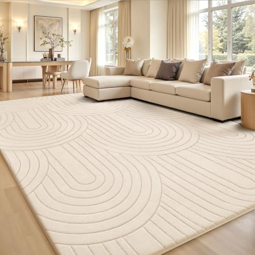 Sour Lemon Alfombra para salón, 275x370cm, diseño 33D semicircular Crema Lavable, Alfombra mullida para Dormitorio, Alfombra de Pelo Corto, mullida, Alfombra Antideslizante para habitación Infantil