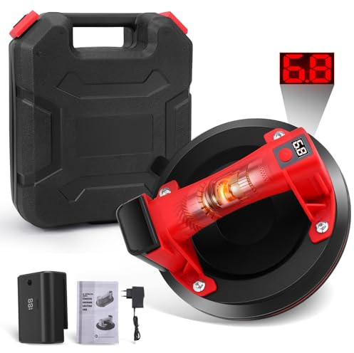 1 Pack Electric Glass Suction Cup, 8 Heavy Duty Glass Sucker, Tile Suction Cup with Battery, 440LBS Max Load Capacity Vacuum Suction Cup with Handle Lifter for Glass/Tile/Granite/Window, LCD Display