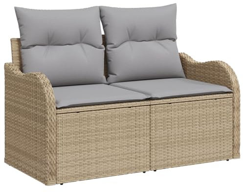 vidaXL Trädgårdsoffa Beige 121 x 62 x 69cm konstrotting, Modulsoffa för trädgård och terrass, lätt, UV-skyddad, hållbart utomhusmöblemang för moderna ytor