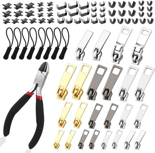 Reißverschluss Reparatur Set,105 Stück Reißverschluss Reparaturset, Reisverschlussreparaturset Zipper,Reisverschlussreparatur Set,Ersatz Reissverschluss Zipper, Reisverschlußzipper Set