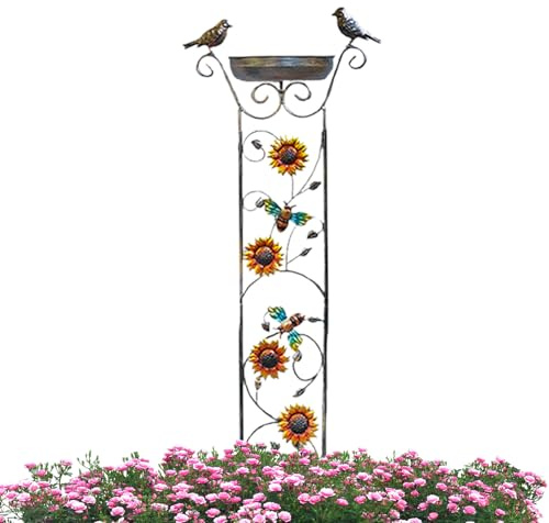 Trellis Bird Bath - D'extérieur Treillis, Jardin Autoportant | Flammes d'escalade Intégré pour Oiseaux Résistants à la Rouille avec Bol, Mangeoire d'oiseaux Cour pour Decorazion