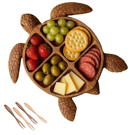 Octopus Charcuterie Board – Ocean Themed Wooden Serving Platter for Cheese, Meats & Seafood, Unique Octopus & Turtle Kraken Tray Gift for Beach Lovers & Entertaining(Turtle)