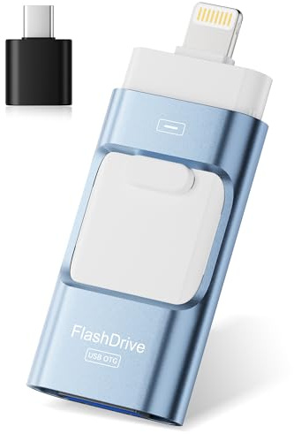 ROSPE USB Stick 256 GB für iPhone, MFi-zertifiziertes 4-in-1 Speicherstick mit USB 3.0, Lightning, USB-C & Micro-USB, kompatibel mit iPhone/iPad/Android/PC, USB 3.0 High-Speed Memory Stick, Blau