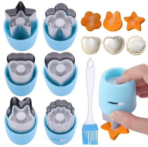 Juego de 6 Cortador Frutas Moldes Reposteria de Acero Inoxidable Moldes Galletas Molde Sandwich Cortadores Formas con Tapa Protectora para Galletas, Pasteles y Adornos de Fruta