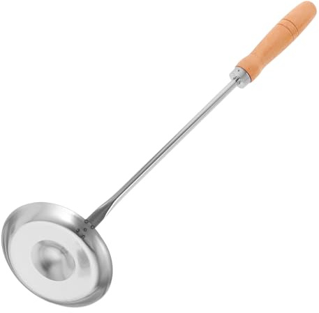 Healifty Cucchiaio per Frittura in Acciaio con Manico Ergonomico in Legno Resistente e Antiaderente Cucchiaio -convesso per Alimenti Fritti Utensile Cucina e Durevole Casual