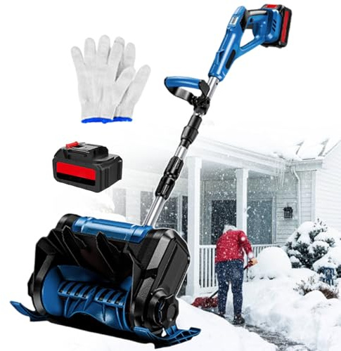 pealiritansemen Quitanieves Inalámbrico, Quitanieves Eléctrico A Batería De 21 V, Dirección Ajustable De 45°, Ancho De Limpieza De 30 cm, Quitanieves Plegable para Patios Y Aceras Blue-1battery