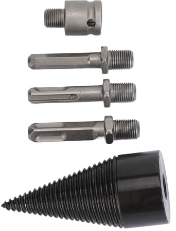 Hamwesh Firewood Log Splitter Drill Bit, Heavy Duty Steel Material with Pointed Design and Non Slip Grooves for Splitting Oak Hickory Walnut (42mm)