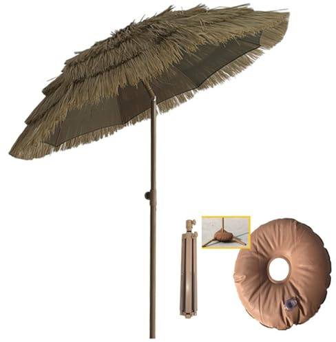 Sombrilla de playa ajustable de 1,45 x 2,4 m, portátil, protección UV, paraguas de paja hawaiana ajustable en altura para piscina y patio, perfecto para exteriores
