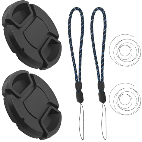 Kit di copriobiettivo – Tappo obiettivo di fissaggio centrale, protezione obiettivo con corda sospesa, copertura fotocamera Ø52 mm, accessori fotografici compatibili con diverse fotocamere (2 pezzi)