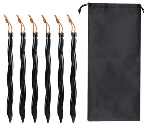 Camping Accessories - 612 estacas de aleación de aluminio para tienda de campaña con características de fácil extracción (6 clavos negros)