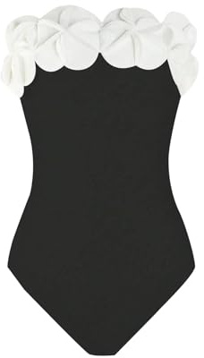 GORGLITTER Women's 3D Floral Strapless One Piece Swimsuit Sexy Tummy Control Bandeau Cheeky Bathing Suit Swimwear 2026 Black Medium