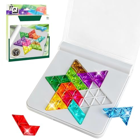 Tangram Puzzle Game 3D Brain Teaser, Hexagon Star Shape Logic Puzzle Toy, Educational Puzzle Game for Kids and Adults