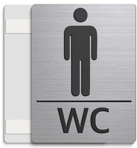 WC Schild - Edelstahl gebürstet WC Schild selbstklebend, Modernes Herren Toilettenschild, WC Deko für Restaurant, Büro, Büroräume, 20 × 15 cm