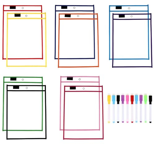 Gatuida Pochettes de Classement Effaçables à Sec Transparentes en Pet Écologique 30 Pièces pour Documents Bureautiques et Scolaires, Réutilisables et Résistantes