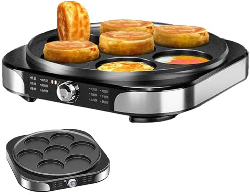 Crepera eléctrica, plancha y sartén antiadherente, control de temperatura ilimitado, 2200 W, almacenamiento plegable, ideal para panqueques y roti