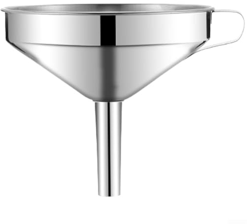Set di imbuti in acciaio inossidabile per trasferimento di olio e vino, colino a maglia fine, filtro rimovibile, manico fisso, impugnatura stabile, finitura lucida a specchio, facile da pulire, 11 cm