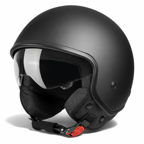 VINZ Perito Jethelm mit Sonnenblende | Roller Helm für Damen & Herren | Mopedhelm in Gr. XS-XXL | ECE 22.06 Zertifiziert | Motorradhelm mit Visier - Matt Schwarz