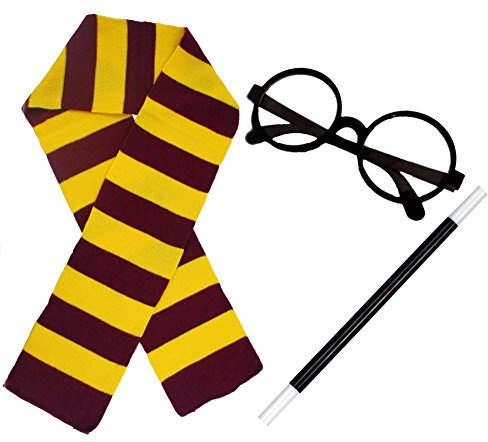 I LOVE FANCY DRESS Accéssoires pour un Déguisement du Fameux Sorcier - Y Compris: Une Echarpe Jaune et Bordeaux, Lunettes et Baguettes Sorcier - Idéal pour toutes occasion entre Amis et Famille!