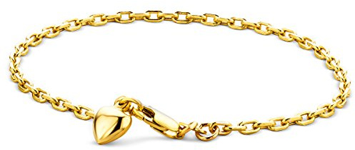 OROVI Armband Damen -9 Karat 375 Gelbgold– Herz Armband Gold, Goldkette 19 cm mit Charms Anhänger Herz, Hypoallergene Armkette, Schmuck Damen, Gold Schmuck gefertigt in Italien, inkl. edler Schmuckbox