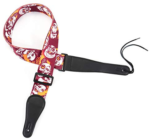 Faletony Leder Gitarrengurt, 90-150cm Verstellbar Schultergurt Schulterriemen für E-Gitarre Ukulele Bass Gitarre Akustikgitarre Punk Rock Band (Rot-Totenkopf)