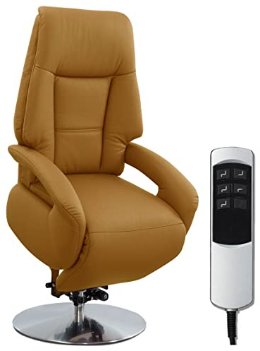 Cavadore Ledersessel Edinburgh / Fernsehsessel mit Aufstehhilfe, elektrisch verstellbarer Relaxfunktion / 2 E-Motoren / 74 x 114 x 77 / Echtleder: gelb