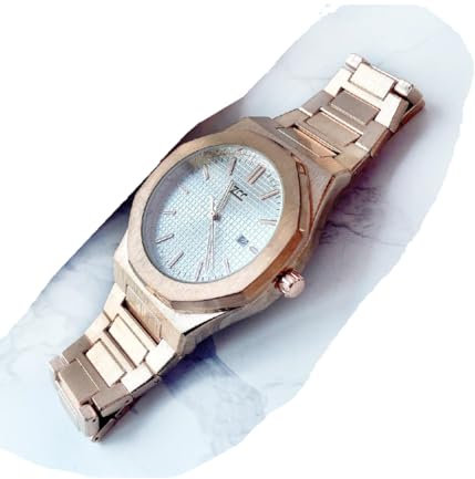 OISE ART STORE Trade Shop - Orologio Da Polso Zcc Uomo Quarzo Analogico Data Elegante Rose Gold Fondo Bianco