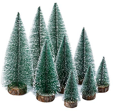 KATELUO 9Stück Mini Grün Tannenbaum,Künstlicher Weihnachtsbaum Miniatur,Mini Weihnachtsbaum Künstlicher,Weihnachtsbaum Schnee Klein mit Holzsockel,für Weihnachtsdeko/Tischdeko/DIY/Schaufenster,3Größen