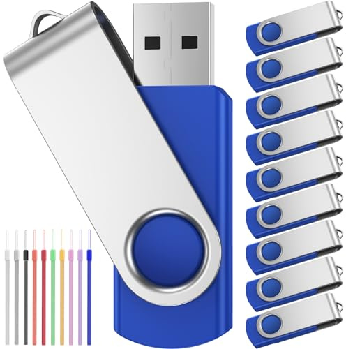 FEBNISCTE USB Stick 32GB 10 Stück Blau USB-Sticks -Rotate Blau USB-Sticks | Speichersticks 32 GB 10er Pack Einfache USB 2.0 Flash Laufwerke-Pendrive Datenspeicher Billig Flash Drive