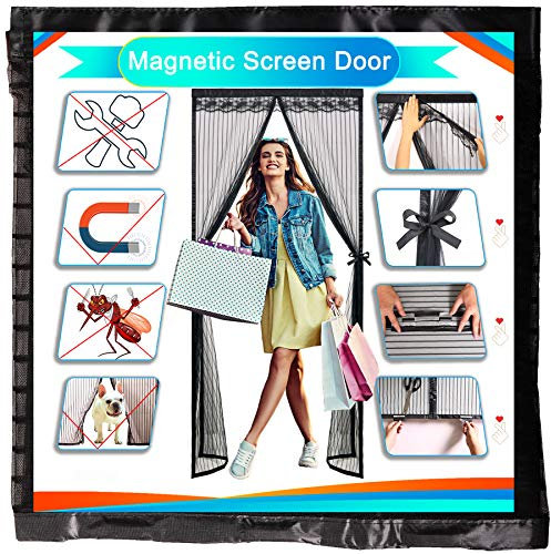 Redfire Fliegengitter Magnet Tür Insektenschutz 105x185cm, Oben 4cm Breiter Netz VorhäNge Feine Textur Volle GrößE für Schiebetür Garagen Schwarz