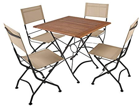 5-TLG. Holz Tischgruppe TRIEST Set Garten Sitzgruppe Outdoor Metall Möbel Tisch
