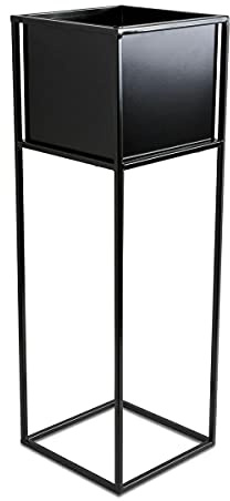 HowHomely Schwarz Blumenständer Metall | Moderner Pflanzenständer 75 cm Hoch mit Metall Box 19,5 x 20,5 cm | Blumentopfständer im Loft-Stil für die Hausdekoration