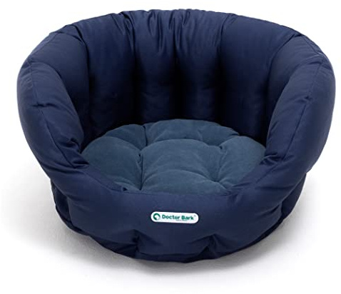 Doctor Bark - Hundebett rund - kuscheliger Hundekorb kleine Hunde mit orthopädischem Wendekissen - Waschbar bis 95°C - Made in Germany (S - 40x35 cm, Königsblau)