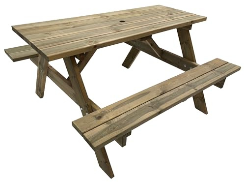BrackenStyle Tiptree 6 Seat Wooden Picnic Bench - Durable Pub Garden A Frame Picnic Table - Dip Treated Scandinavian Pine (140cm | 6 Person)