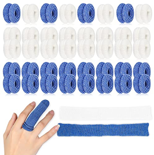 Nuanchu 40 Pcs Finger Bandage Finger Cots Protectors Tubular Breathable Bandage for Wound Care Cotton Fingertips Covers Disposable Cots for Thumb Sprains Gardening Fitness (White,Blue,23.6 Inch)