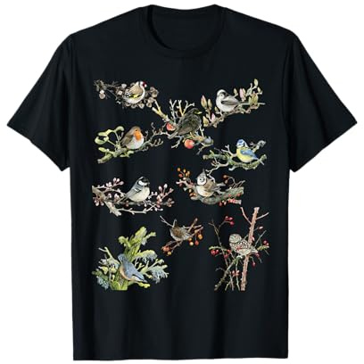 Garden Birds Robin Wren Blackbird Sparrow Blue Tit T-Shirt