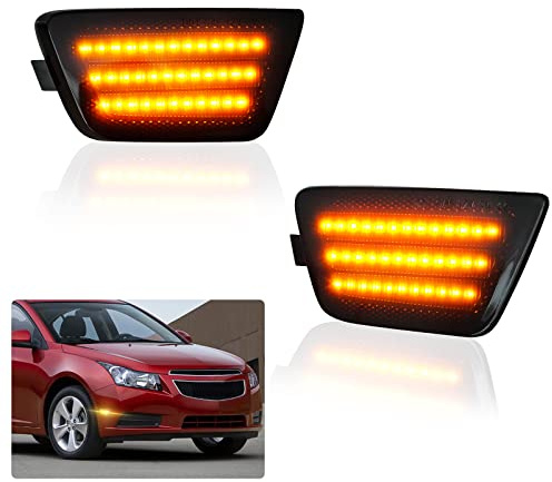 Bestview LED Side Marker Light Assembly, Front Bumper Park Signal Lamps Compatible for Chevy Cruze 2011 2012 2013 2014 2015, Driver & Passenger Side, Smoked Len