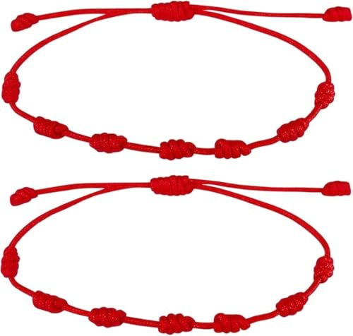 N8 NOHERSUMI R 8 INCLUYE TARJETA CON SIGNIFICADO,2 PULSERAS 7 NUDOS roja Hilo Rojo HECHAS A Mano, Unisex, muy adaptable.