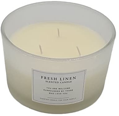 3-Docht Duftkerze im Glas 13 cm - Frische Wäsche Duft - Stimmungskerze im Milchglas mit Kork Deckel - Aroma Duft Deko Kerze Weihnachten Nikolaus Geschenk