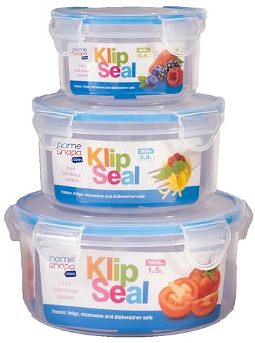 HOMESHOPA 3 Pack Round Food Storage Containers, Airtight Plastic Container Set with lids, Leak Proof, Microwave Freezer Dishwasher Safe, BPA Free, Reusable Stackable Meal Prep Lunch Box