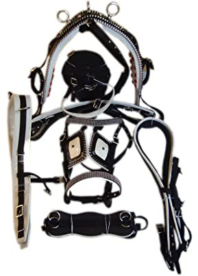 SHOWMEN CRAFT Black Synthetic Patent Nylon Horse Driving Harness, with Patent Wire Weaving in Saddle (Pony)