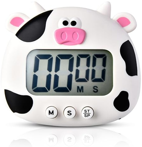 Niedliche Cartoon-Tier-Digital-Timer, Countdown-Timer, Kinder-Timer, LCD-Display, Magnetischer Küchentimer Mit EIN-/Aus-Schaltern Für Küche, Kochen, Backen(Weiß)
