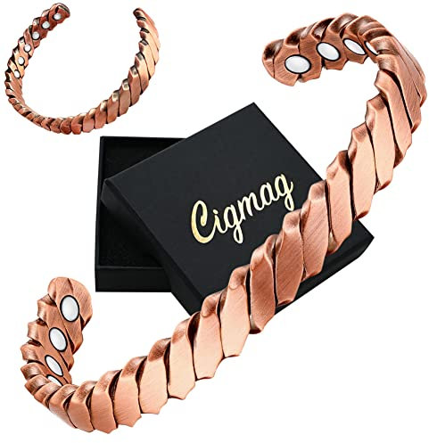 Cigmag Kupferarmband für Damen und Herren, ultrastark, magnetisch, 99 % reines Kupfer, verstellbare Brasaletes-Manschette, Armreif mit Geschenk-Box, 12 Stück